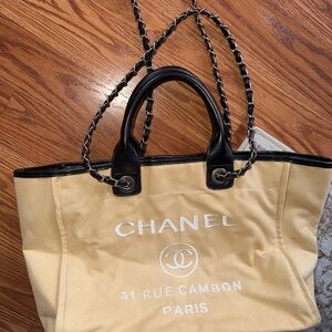 C h a n e l Tan Canvas Tote Bag